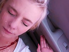 Satisfied Following A Steamy Sexual Encounter In The Car, Beauty; Blonde; Busty; Blow Job; Car; Couple; Facial; Fisting; Hard Core.